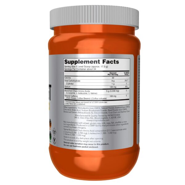 Frasco y etiqueta NOW Foods BCAA Blast