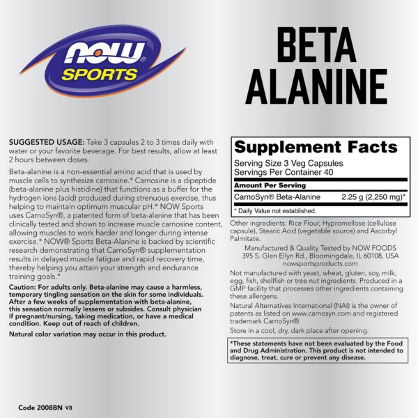 Etiqueta del producto Now Foods Beta-Alanine