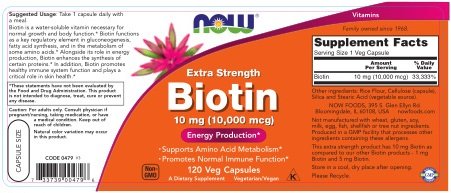 Detalle de cápsulas NOW Foods Biotin 10 mg