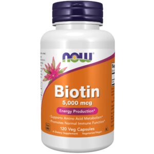 Frente de NOW Foods Biotina 5000 mcg capsulas