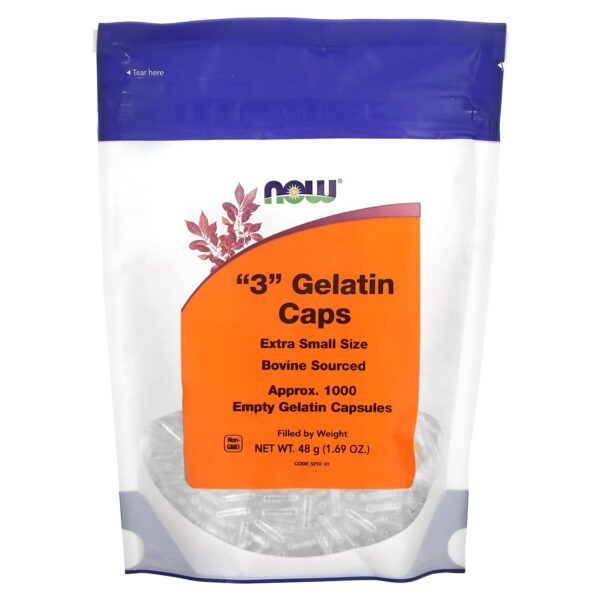 Cápsulas gel vacías Now Foods #3 frente al envase