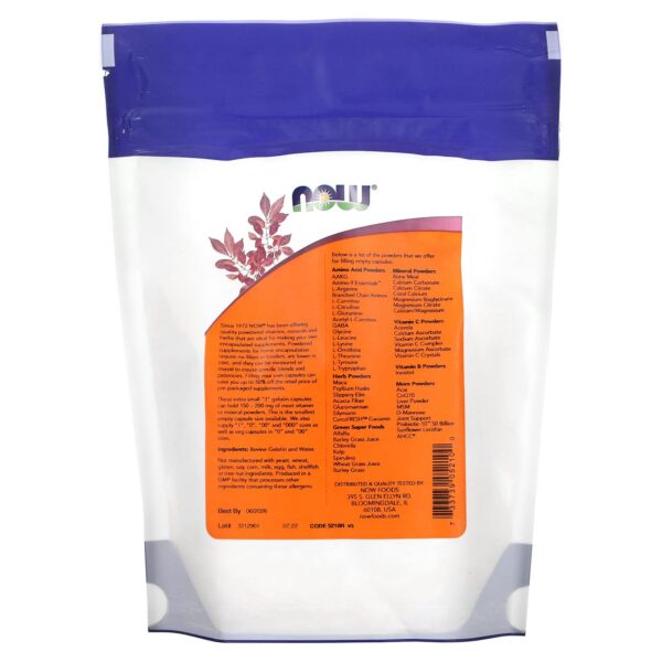 Detalle de cápsulas gel vacías Now Foods