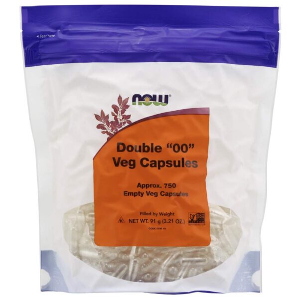 Botella de cápsulas vegetarianas NOW Foods doble 00 transparentes