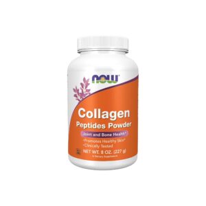 Frasco de polvo de colágeno NOW Foods con etiqueta