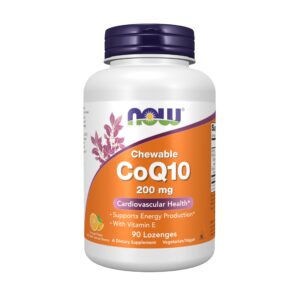 Botella NOW Foods CoQ10 200 mg con etiqueta