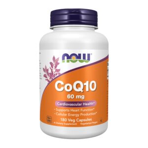 Frente del frasco NOW Foods CoQ10 60 mg cápsulas vegetales