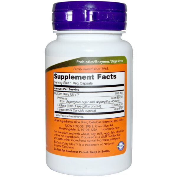 NOW Foods Dairy Digest Complete etiqueta lateral