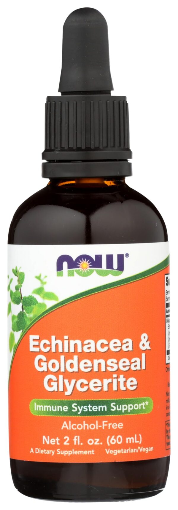 Botella de suplemento de equinácea y sello de oro NOW Foods