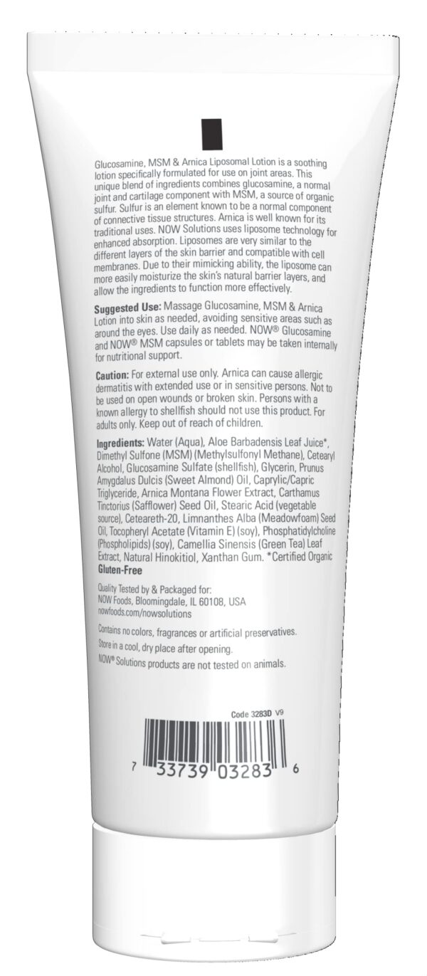 Version 1.0.0 Etiqueta frontal NOW Foods Glucosamina MSM Árnica Loción Liposomal