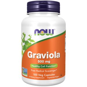 NOW Foods Graviola frasco frontal con cápsulas vegetales