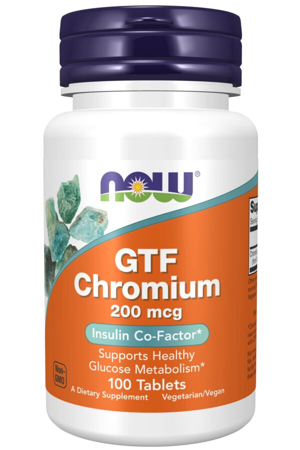 NOW Foods GTF chromium tableta etiqueta frontal