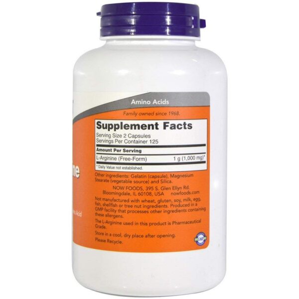 Frasco y etiqueta de NOW Foods L-Arginine