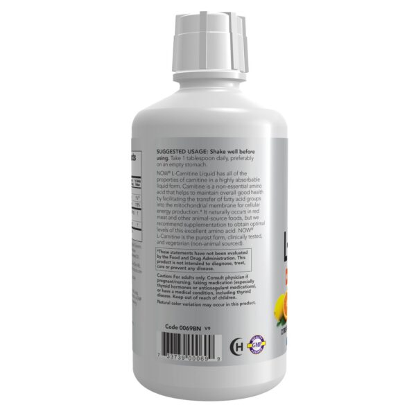 Frasco de NOW L-Carnitina Líquida Citrus