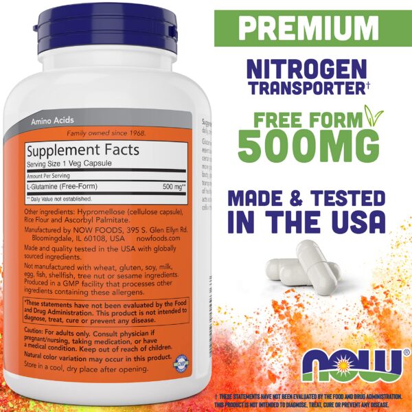 Etiqueta de NOW Foods L-Glutamina 500 mg cápsulas