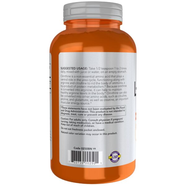 Polvo blanco NOW Foods L-ornithine en polvo