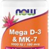 Frasco de NOW Foods Mega D-3 & MK-7
