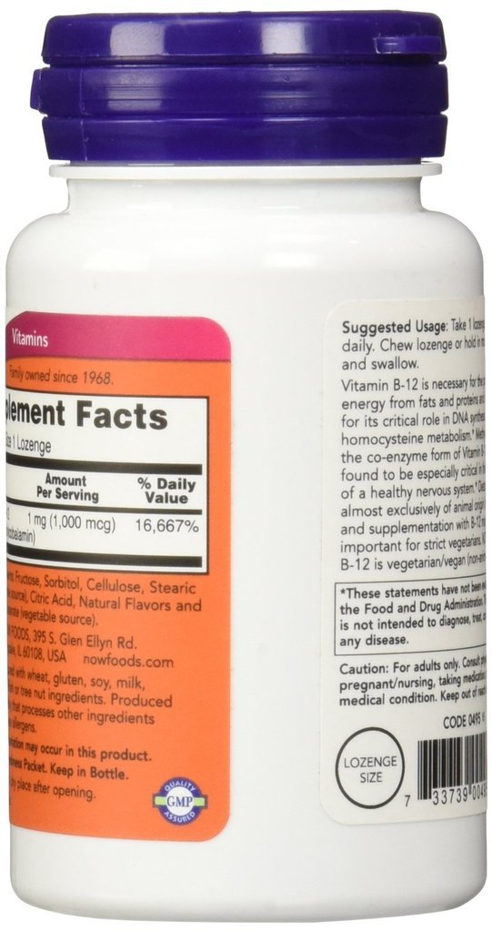 Envase y pastillas NOW Foods Methyl B-12 1000 mcg