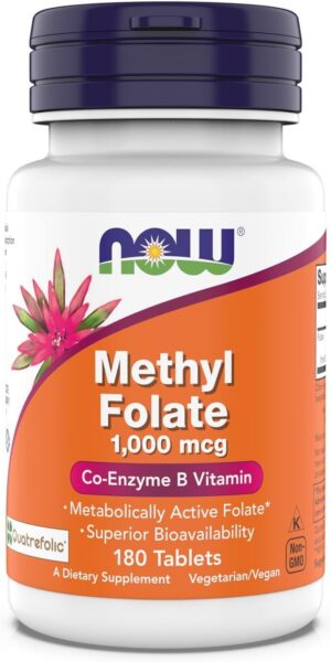 Frasco de NOW Foods Methyl Folate 1000 mcg