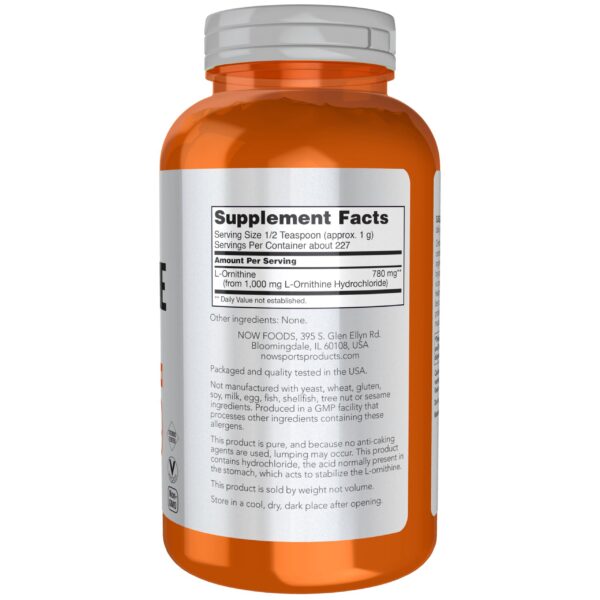 Etiqueta frontal NOW Foods L-ornithine en polvo