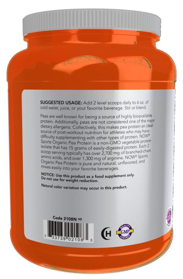 Panel de ingredientes NOW Foods Pea Protein