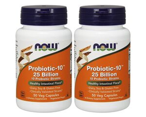 Botellas Now Foods Probiotic-10 25 billones 100 cápsulas vegetarianas