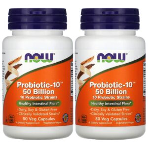 NOW Foods Probiotic10 50 mil millones ufc cápsulas veganas salud intestinal