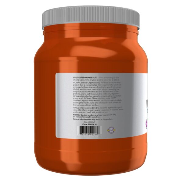 NOW Foods Proteina suero organica etiqueta lateral