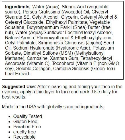 Etiqueta de crema nocturna NOW Foods Solutions