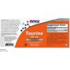 NOW Foods Taurina 500 mg cápsulas - etiqueta lateral