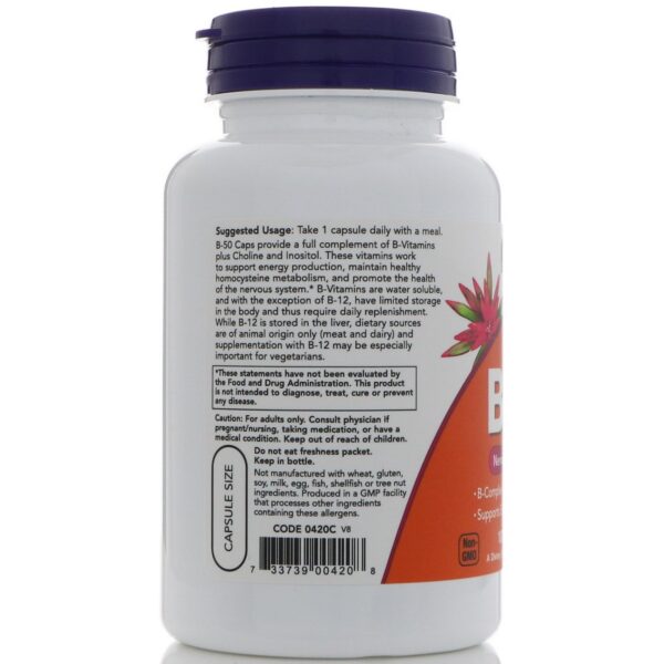 Cápsulas vegetales NOW Vitamina B-50 mg