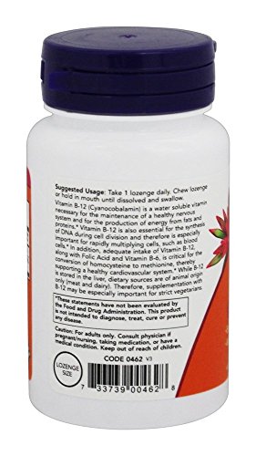Now Foods Vitamina B-12 etiqueta nutricional closeup