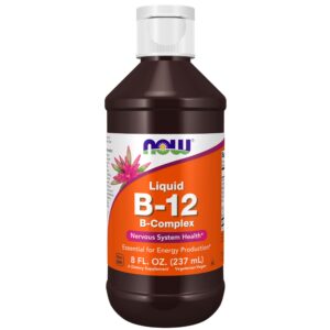 Suplemento de vitamina b-12 líquido now foods botella roja naranja