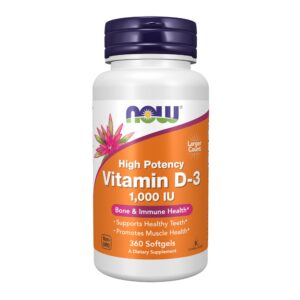 NOW Foods Vitamina D3 1000 IU 360 softgels amarillo verde