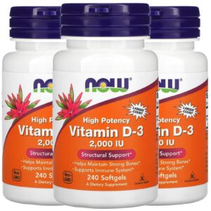Now Foods vitamina d-3 50 mcg 240 softgels botella