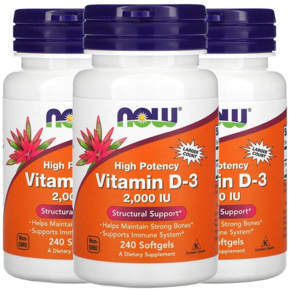 Now Foods vitamina d-3 50 mcg 240 softgels botella