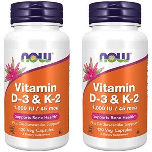 NOW Foods vitamina d3 k2 120 cápsulas paquete frontal