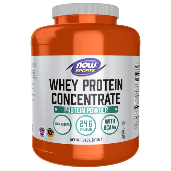 Lata de NOW Foods Whey Protein Concentrate con etiqueta