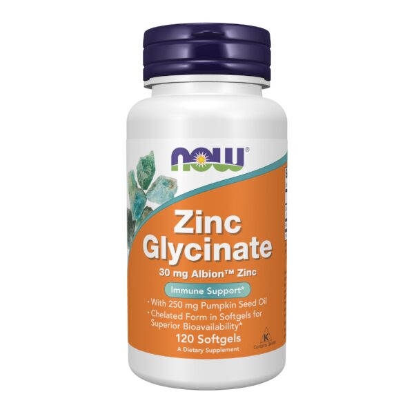 NOW Foods zinc glicinato envase frontal