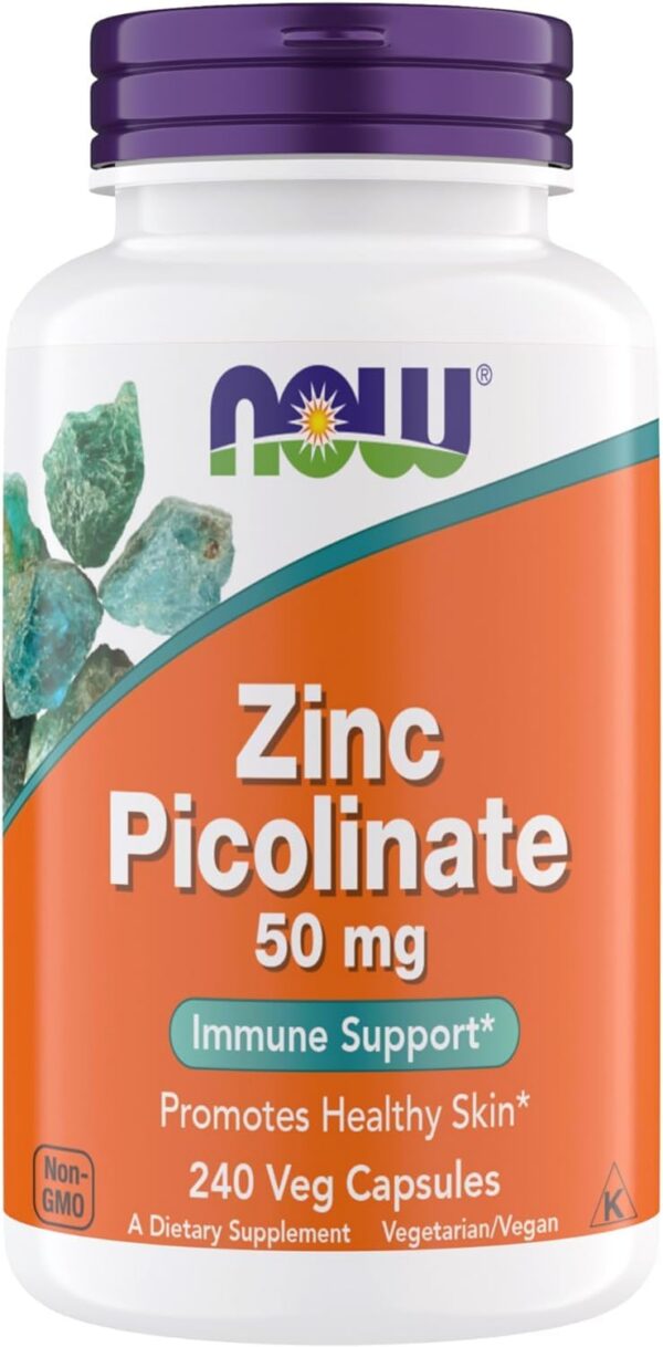 Frasco frontal NOW Foods Zinc Picolinato 50 mg