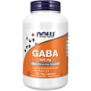 Envase de NOW GABA 500 mg con 200 cápsulas vegetales