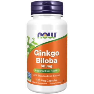 NOW Ginkgo Biloba 60 mg suplemento 120 cápsulas frasco principal