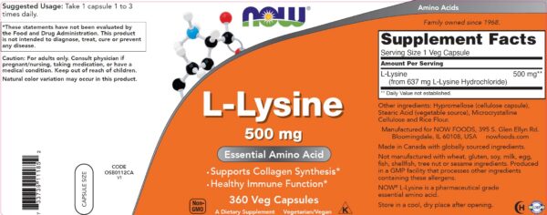 Version 1.0.0 Cápsulas NOW L-Lysine 500 mg en caja