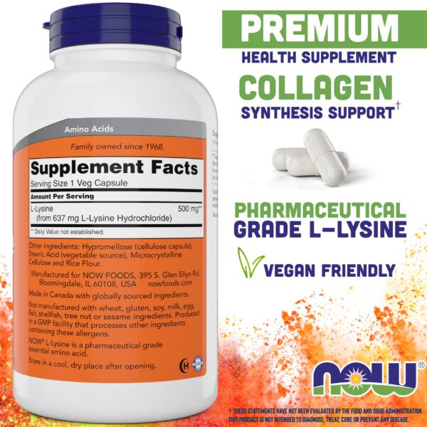 Version 1.0.0 Etiqueta de NOW L-Lysine 500 mg cápsulas vegetarianas