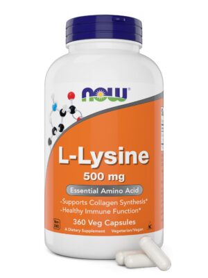 NOW L-Lysine 500 mg cápsulas vegetariana frasco frontal