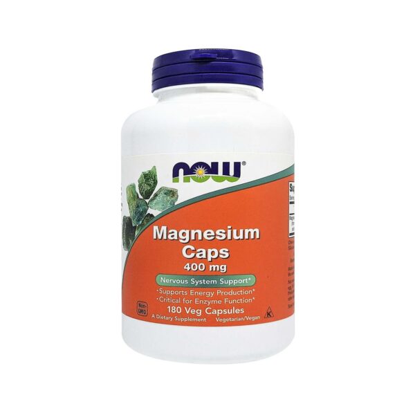 NOW Magnesio 400 mg cápsulas vegetales etiqueta frontal