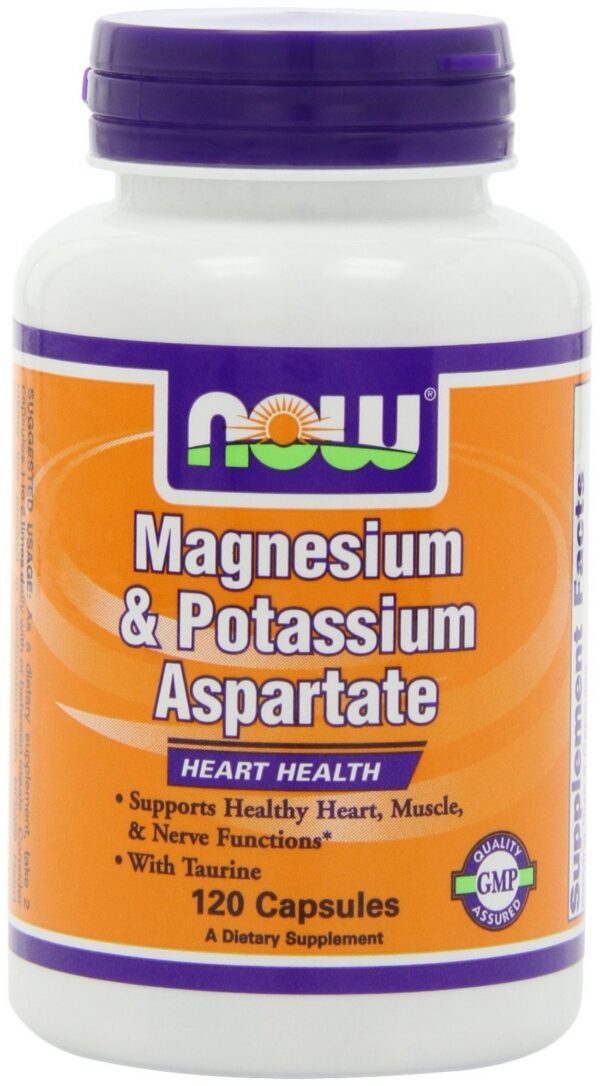 NOW Magnesium Potassium Aspartate con Taurina – etiqueta frontal