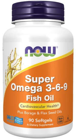 Envase NOW Omega 3-6-9 90 cápsulas