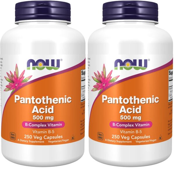 Frente de NOW Pantoténico 500 mg en envase