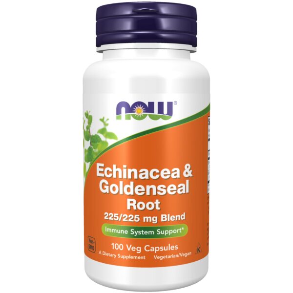 NOW suplemento echinacea raíz goldenseal 100 cápsulas verdes