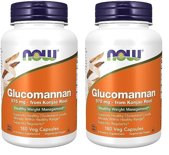 NOW suplementos glucomanano fibra natural 575 mg 180 cápsulas